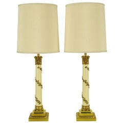 Pair Stiffel Neoclassical Brass & Ivory lacquered Table Lamps.