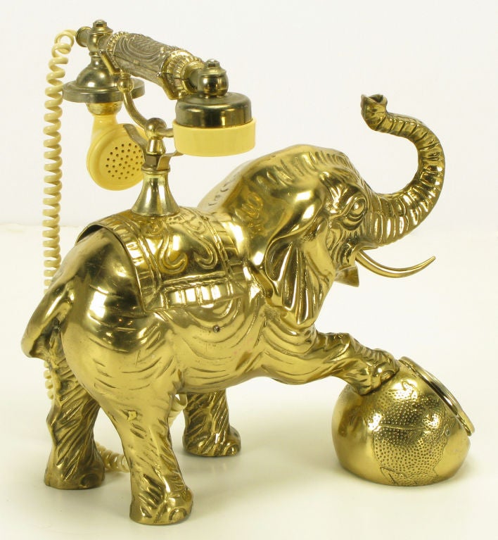 Taiwanese Vintage Cast Brass Elephant Form Telephone.