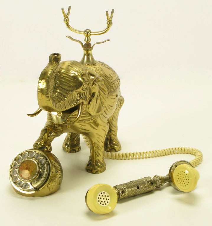 20th Century Vintage Cast Brass Elephant Form Telephone.
