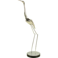 Signed  C. Jere 43" Nickel Plated Crane Sculpture.