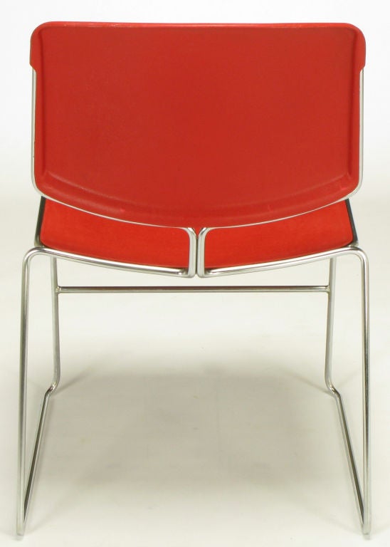 Mid-Century Modern Twelve Steelcase Chrome and Red Sled-Base Chairs