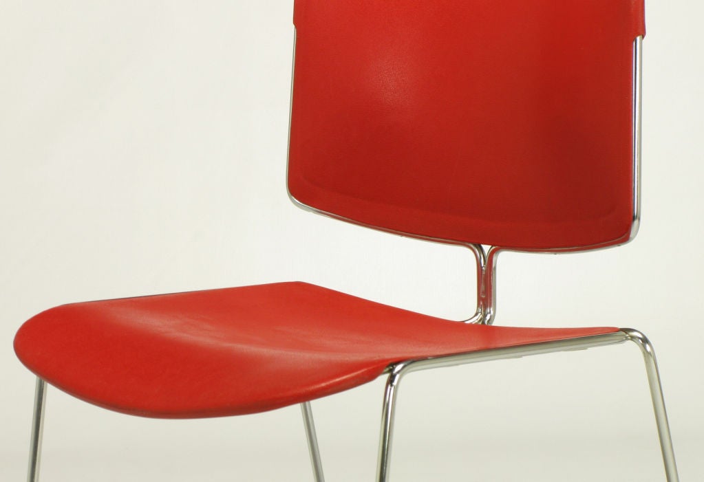 Twelve Steelcase Chrome and Red Sled-Base Chairs In Good Condition In Chicago, IL