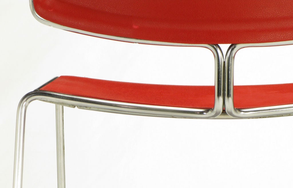 20th Century Twelve Steelcase Chrome and Red Sled-Base Chairs