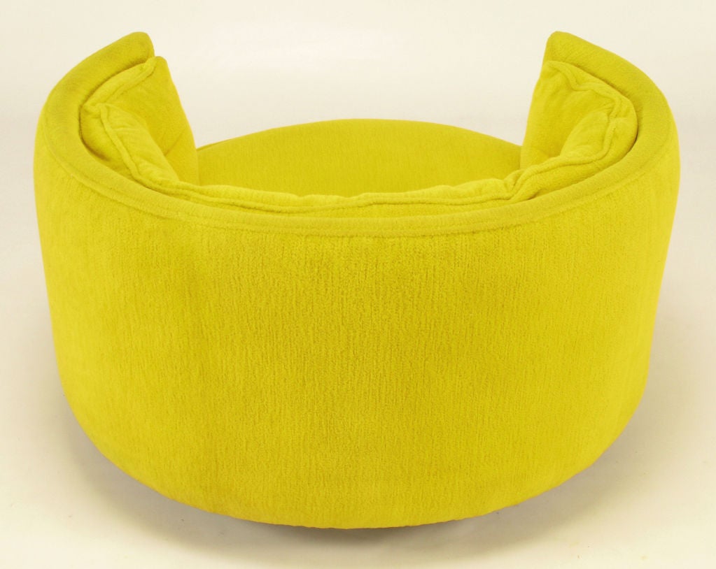 Pair Oval Button-Tufted Canary Yellow  Chenille Lounge Chairs 3