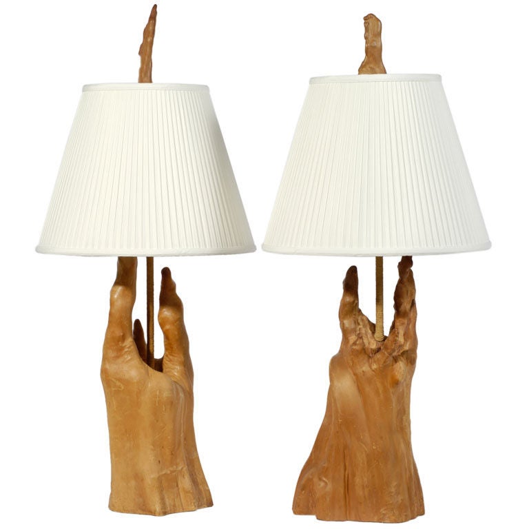 Pair Sculptural Cypress Root Table Lamps