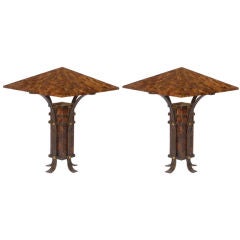 Pair Tessellated Horn & Iron Table Lamps