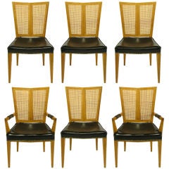 Six Michael Taylor For Baker Walnut & Leather Dining Chairs