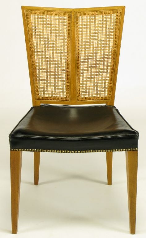 Mid-20th Century Six Michael Taylor For Baker Walnut & Leather Dining Chairs