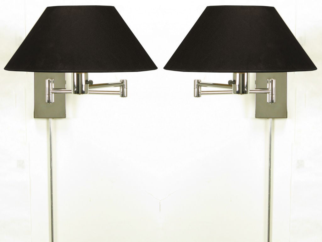 Pair Nessen Chrome Swing Arm Wall Lamps