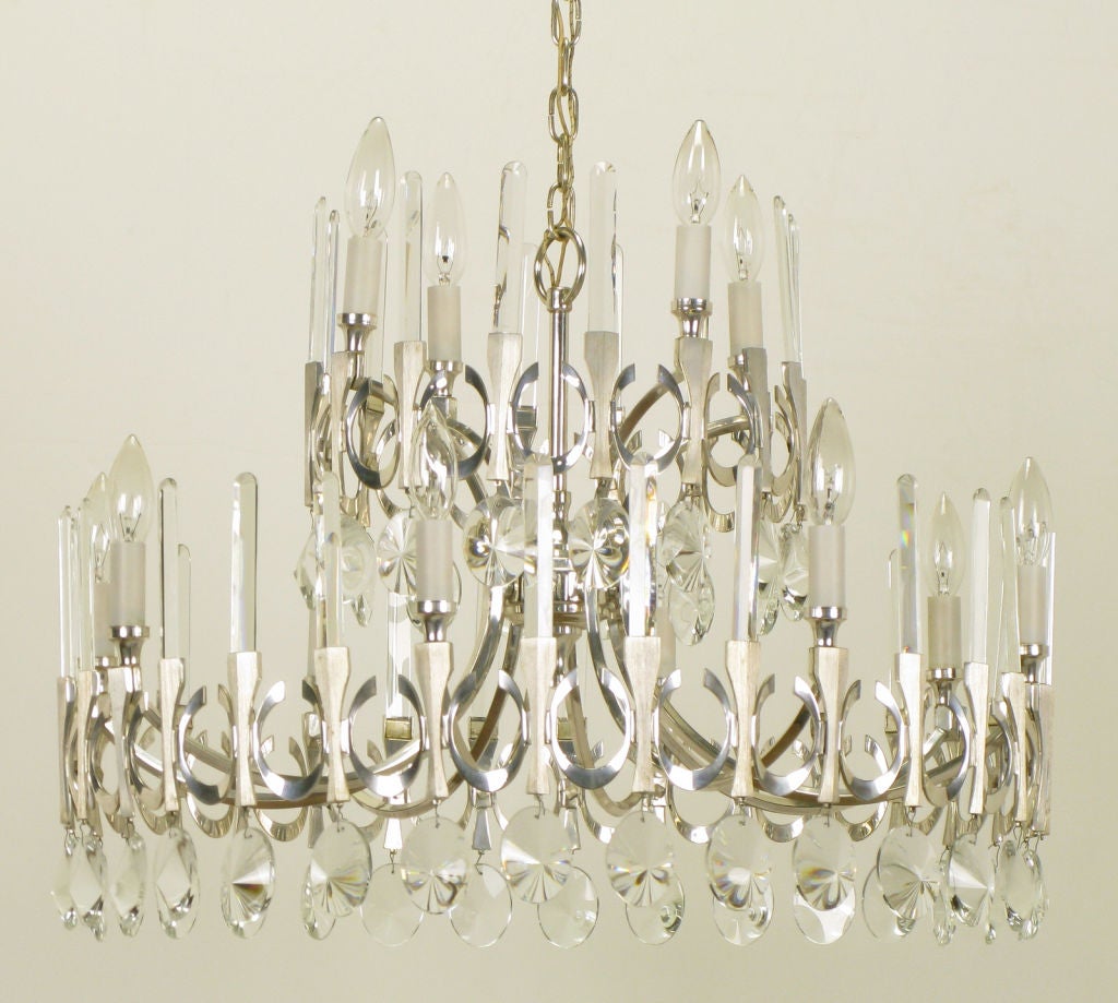 Mid-20th Century Gaetano Sciolari Silverplate & Crystal 10 Light Chandelier.