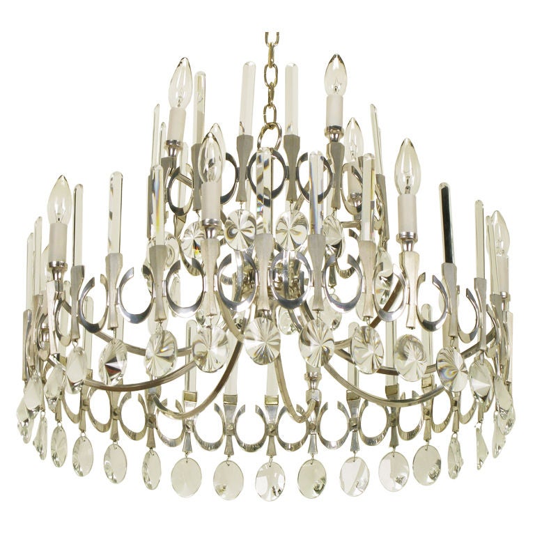 Gaetano Sciolari Silverplate & Crystal 10 Light Chandelier.