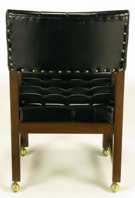 Black Button Tufted Mahogany Frame Desk Chair 1