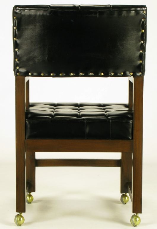 Black Button Tufted Mahogany Frame Desk Chair 2