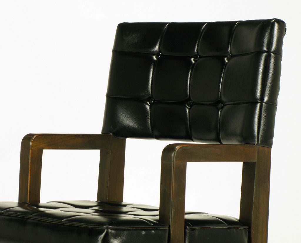 Black Button Tufted Mahogany Frame Desk Chair 3