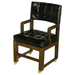 Black Button Tufted Mahogany Frame Desk Chair 11