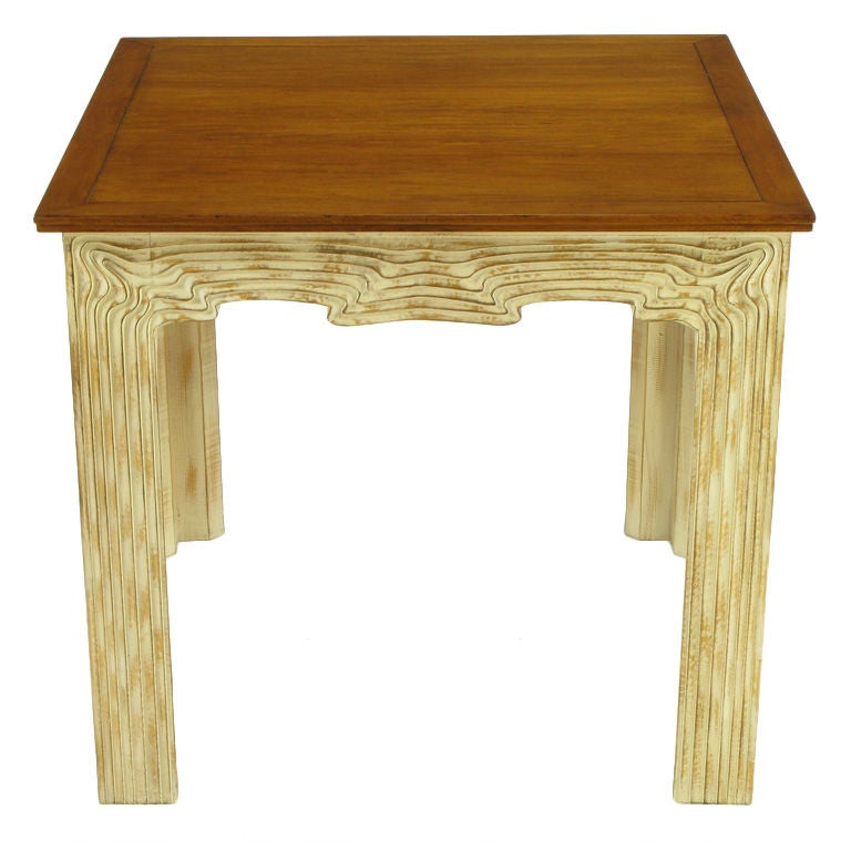 Game Table With Carved & Limed Organic Form Wood Base