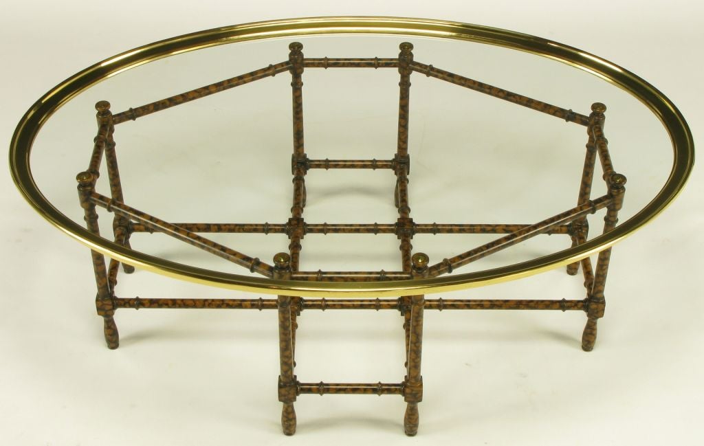 Tortoise Shell Lacquered & Oval Glass Tray Coffee Table