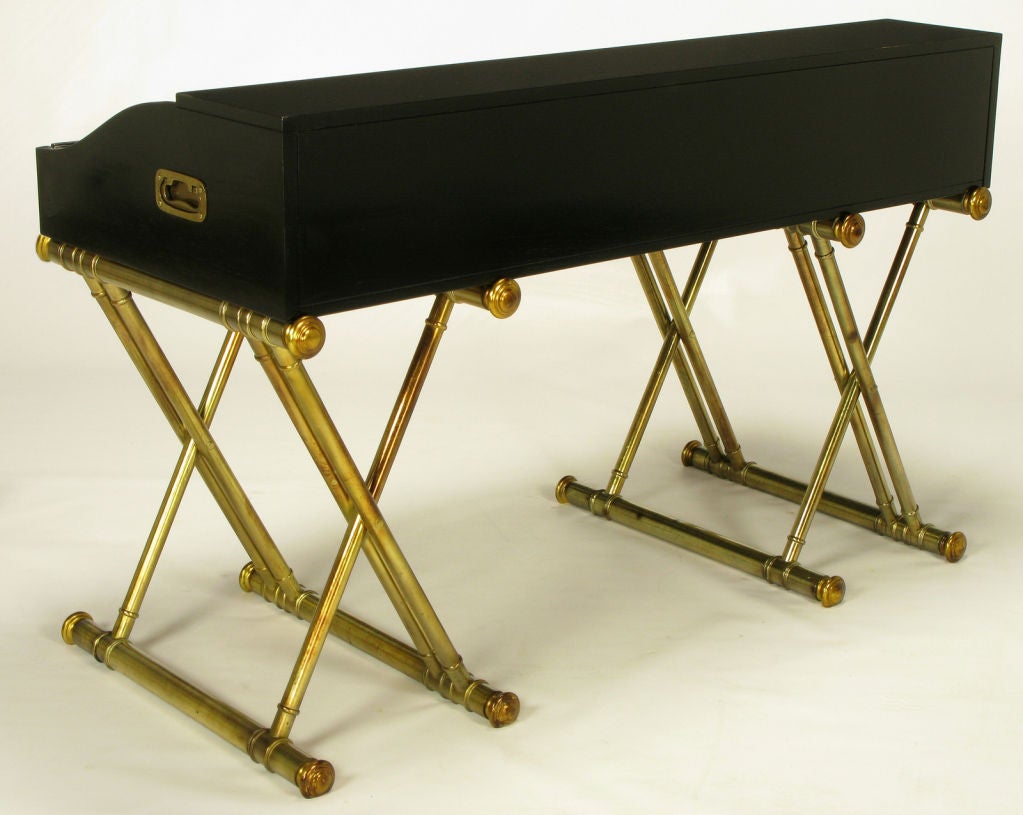 Black Lacquer Campaign Desk With Gilt X-Form Bases 2