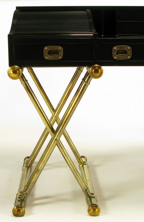Black Lacquer Campaign Desk With Gilt X-Form Bases 3