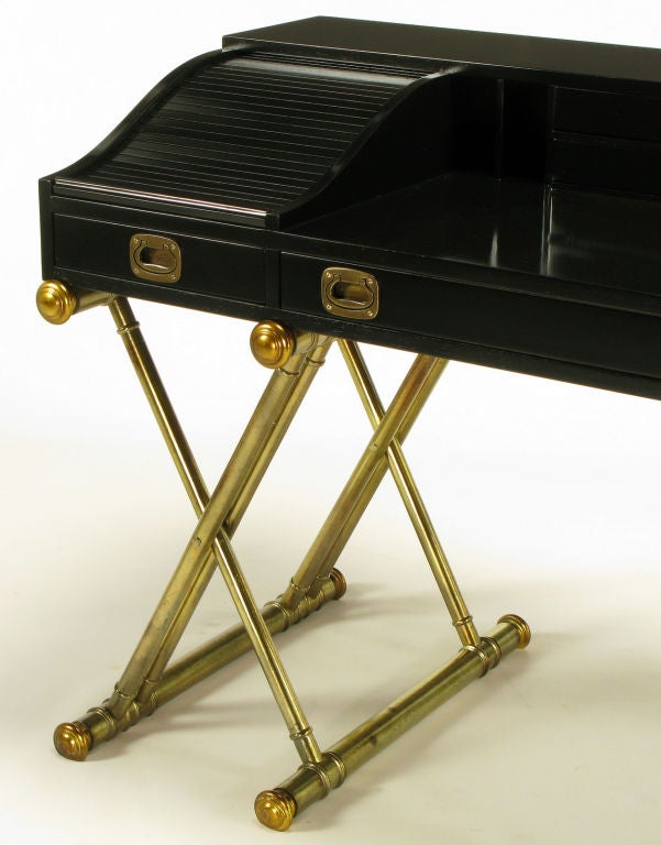 Black Lacquer Campaign Desk With Gilt X-Form Bases 4