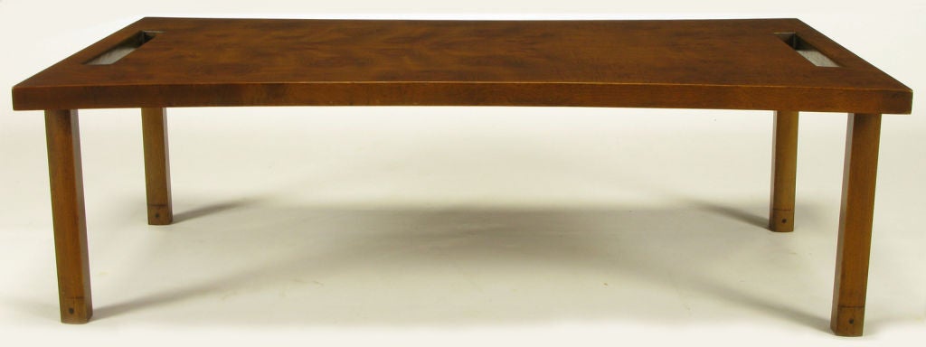 American Harold Schwartz Burled Walnut Parabolic Form Coffee Table.