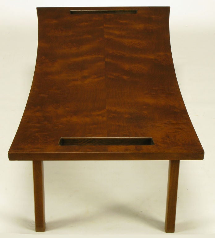 Harold Schwartz Burled Walnut Parabolic Form Coffee Table. 1