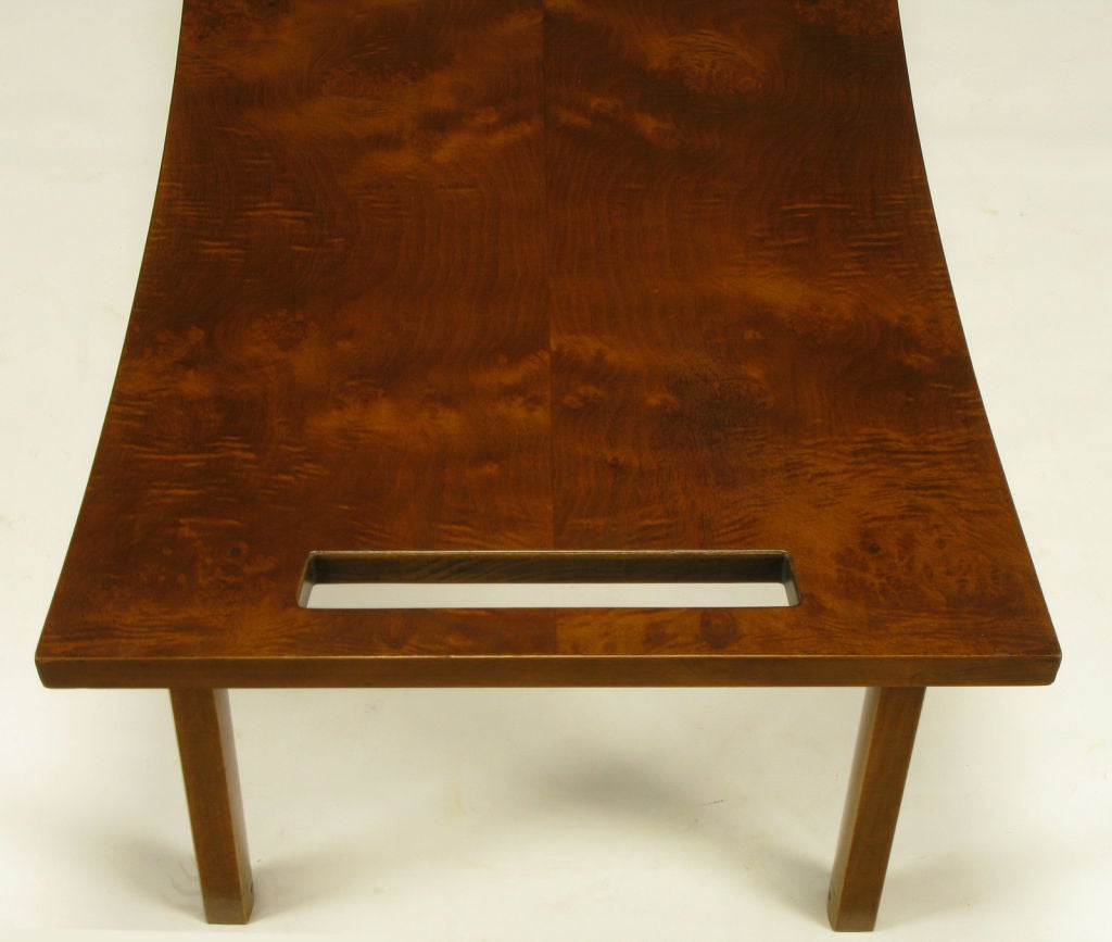 Harold Schwartz Burled Walnut Parabolic Form Coffee Table. 2