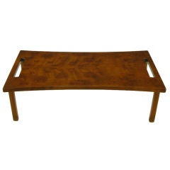 Harold Schwartz Burled Walnut Parabolic Form Coffee Table.