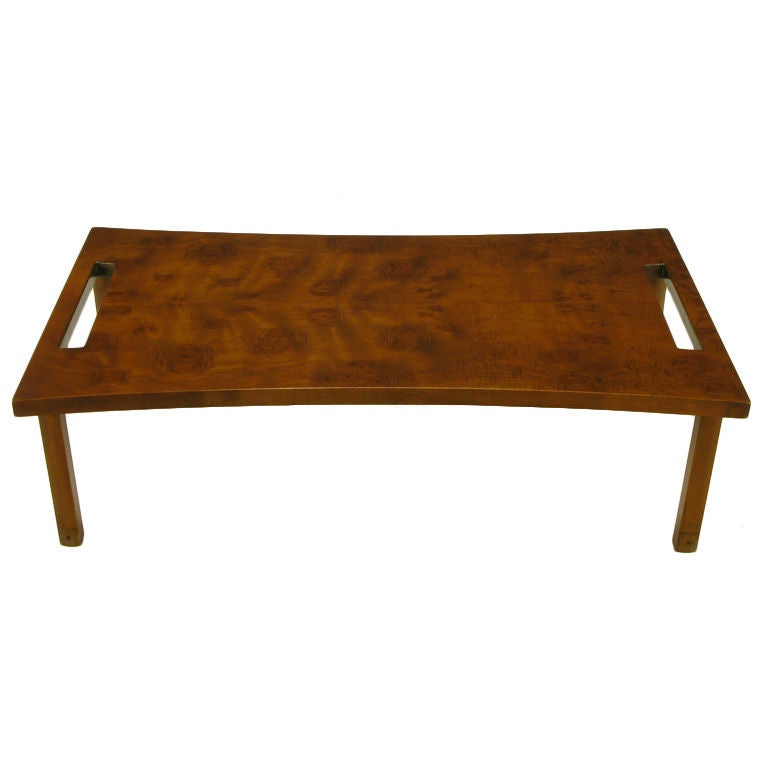 Harold Schwartz Burled Walnut Parabolic Form Coffee Table.