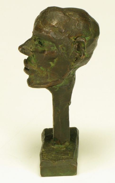 Mid-20th Century Signed Abstract Cast Bronze Head Sculpture