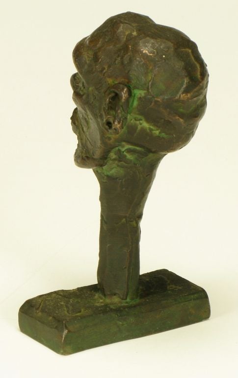 Signed Abstract Cast Bronze Head Sculpture 1