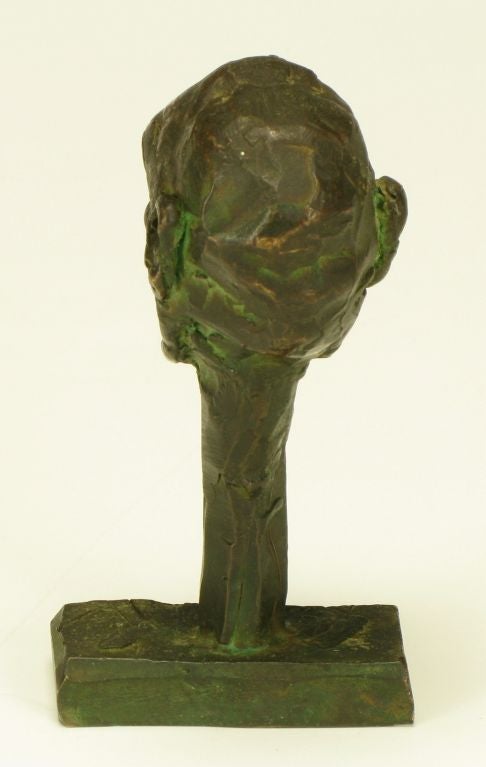 Signed Abstract Cast Bronze Head Sculpture 2