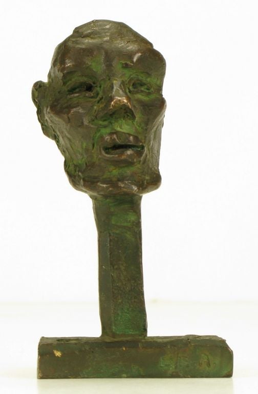 Signed Abstract Cast Bronze Head Sculpture 3