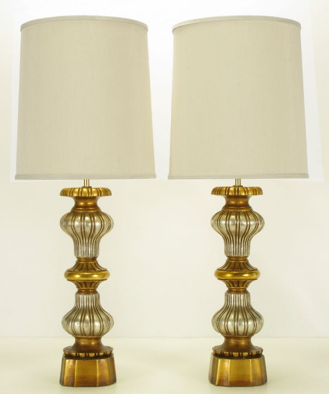 Pair Gilt & Silver Leaf Regency Table Lamps.