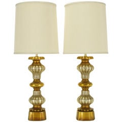 Pair Gilt & Silver Leaf Regency Table Lamps.