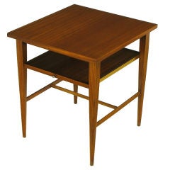 Paul McCobb Ribbon Mahogany End Table With Pull Out Shelf