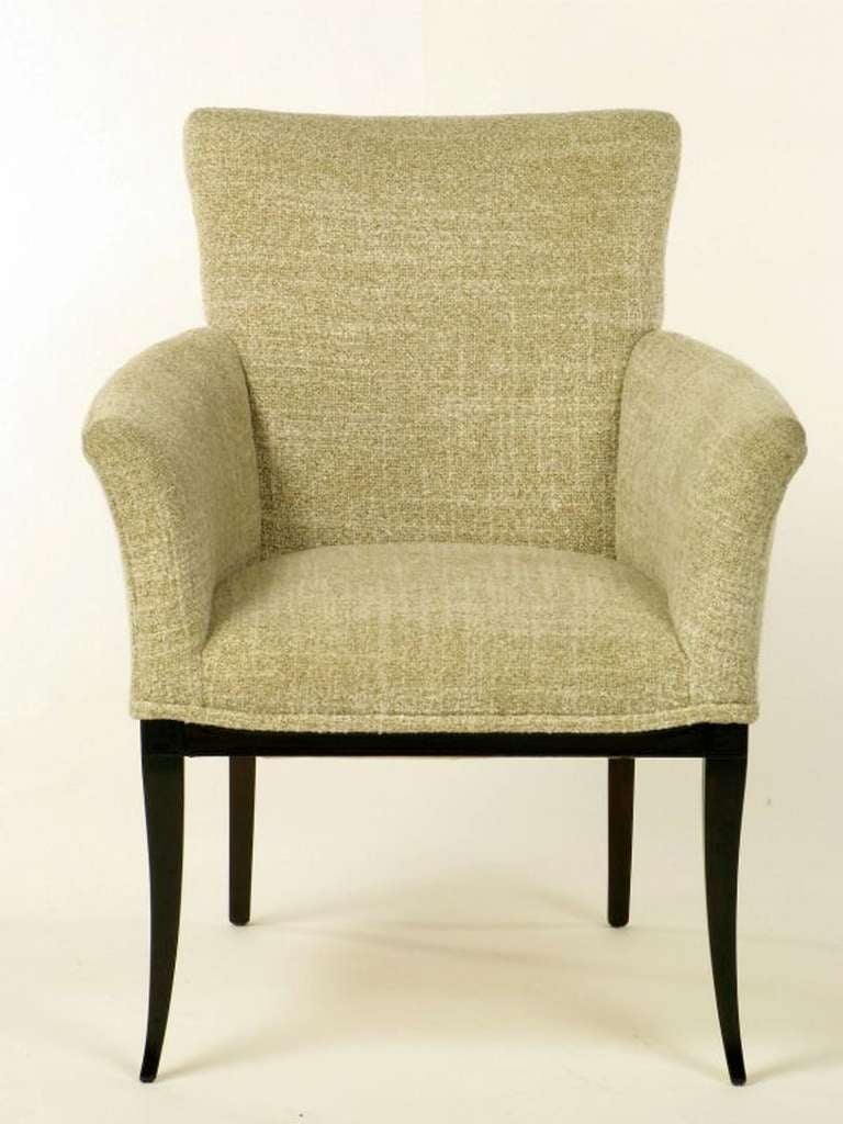 American Pair Crepe Wool Clad Saber Leg Lounge Chairs