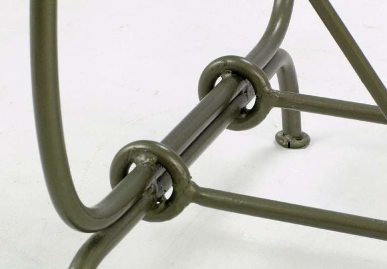 Mid-20th Century Iron End Table Surmounted By Cast Brass Swans & Glass Top For Sale