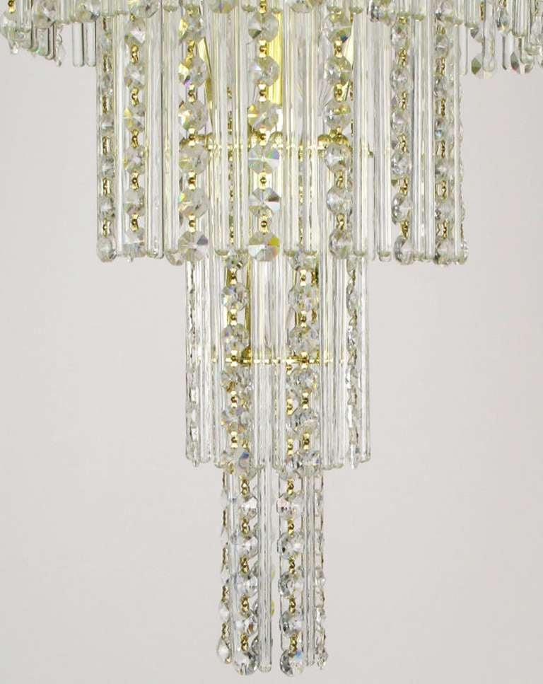 Late 20th Century Seven Tier Crystal Beads and Rods Brass Chandelier For Sale