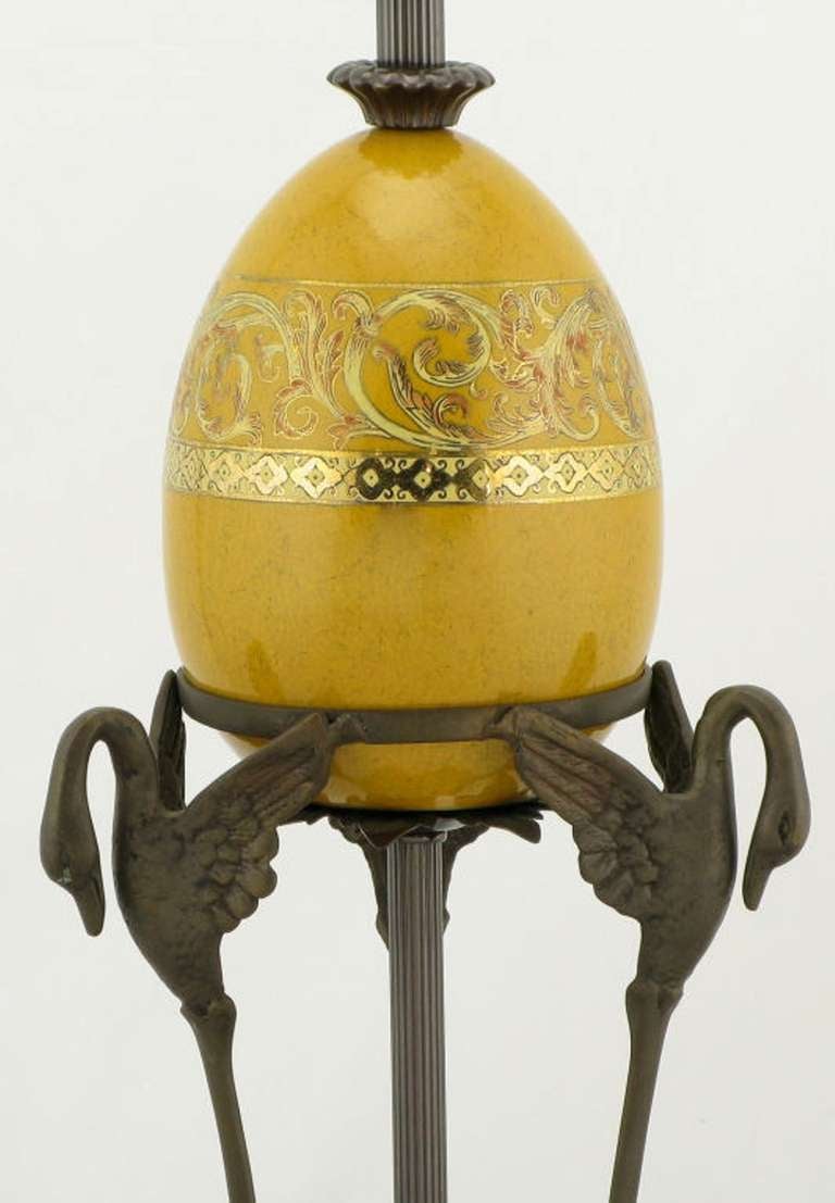 Bronze Pair of Frederick Cooper Swan and Ostrich Egg Form Table Lamps