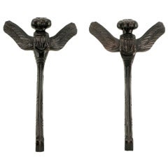 Pair Stylized Dragonfly Wall Sculptures Of Ebonized Wood