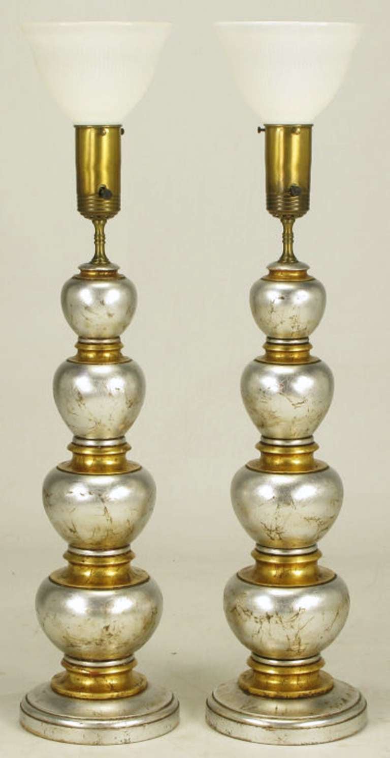 Pair Silver and Gold Leaf Stacked Oval Table Lamps at 1stDibs