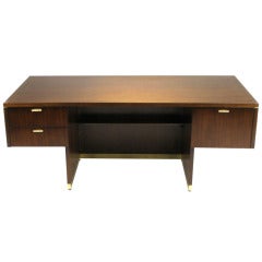 Myrtle Desk Company Cantilevered Executive Desk Of Walnut & Brass