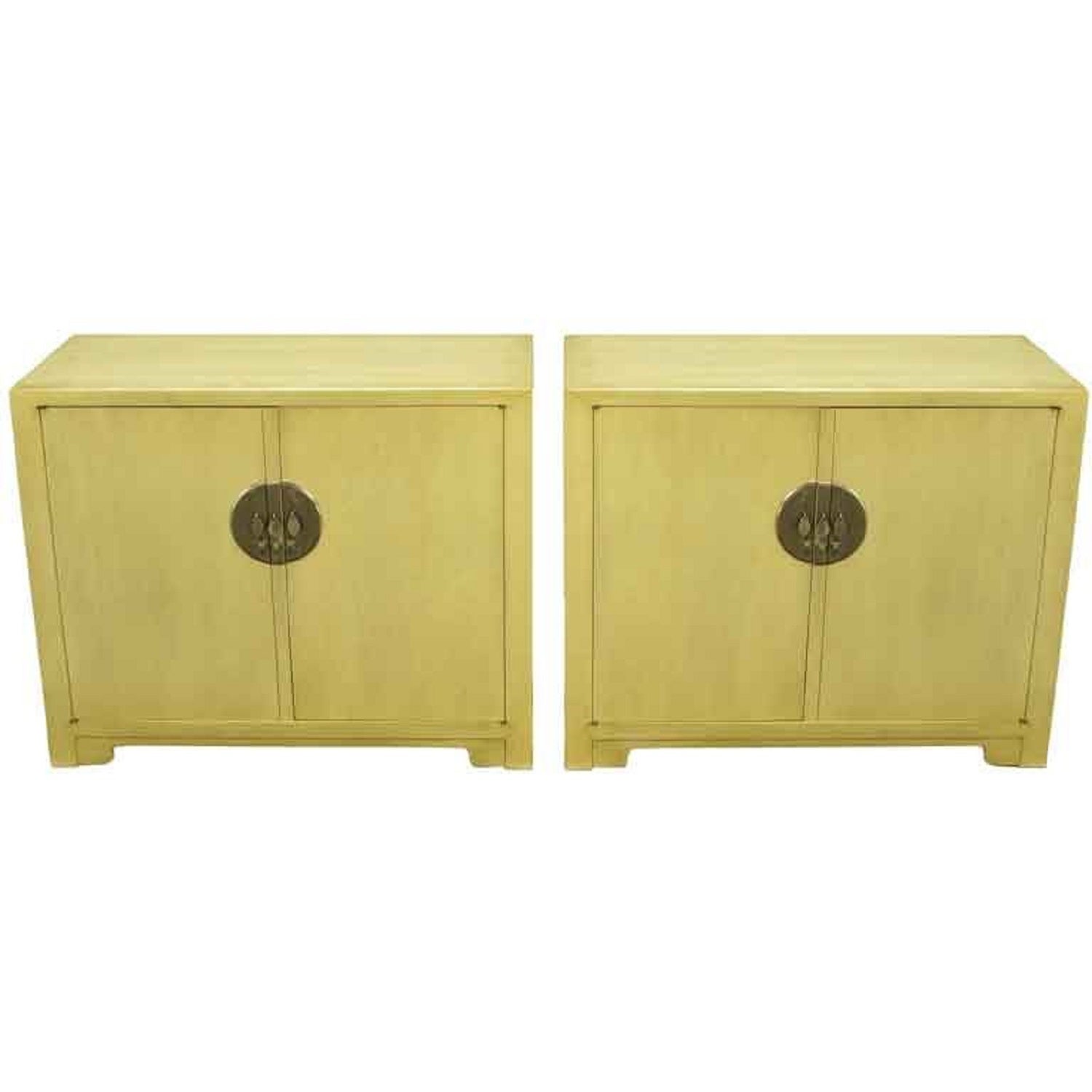 Pair Baker Far East Collection Ivory Glazed Mahogany Cabinets