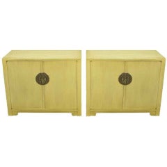Pair Baker Far East Collection Ivory Glazed Mahogany Cabinets
