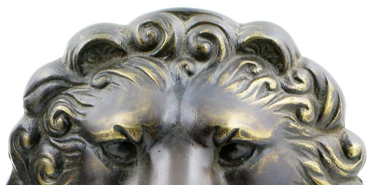 Mid-20th Century Pair of Cast Bronze Lion's Head Mantel Lamps