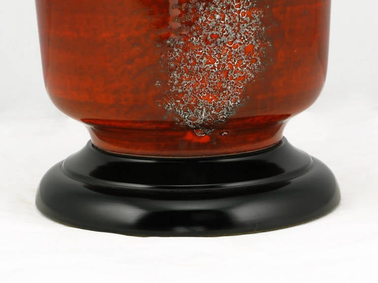 Late 20th Century Pair of Carnelian, Red Lava Glaze Pottery Table Lamps