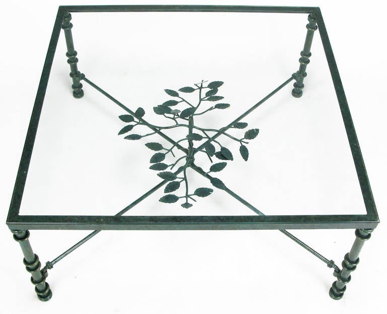 Stylized bamboo wrought iron coffee table with a centre 