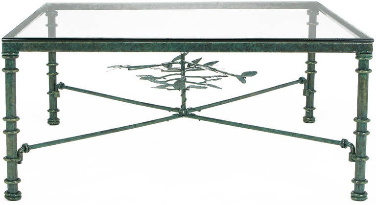 American Giacometti Inspired Verdigris Green, Wrought Iron Coffee Table