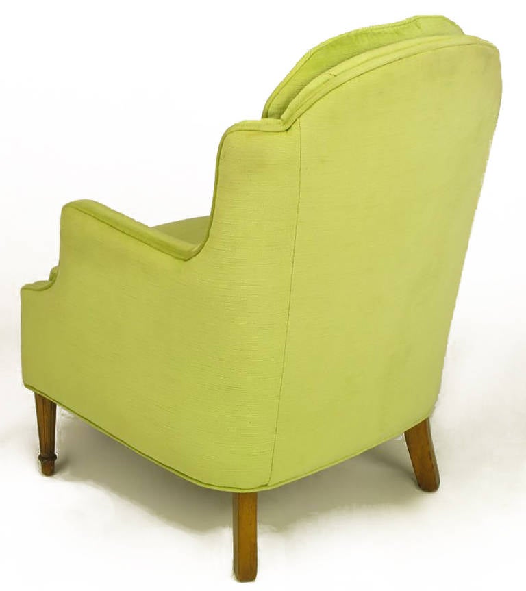 Pair of Chartreuse Yellow-Green Velvet Regency Lounge Chairs In Good Condition In Chicago, IL